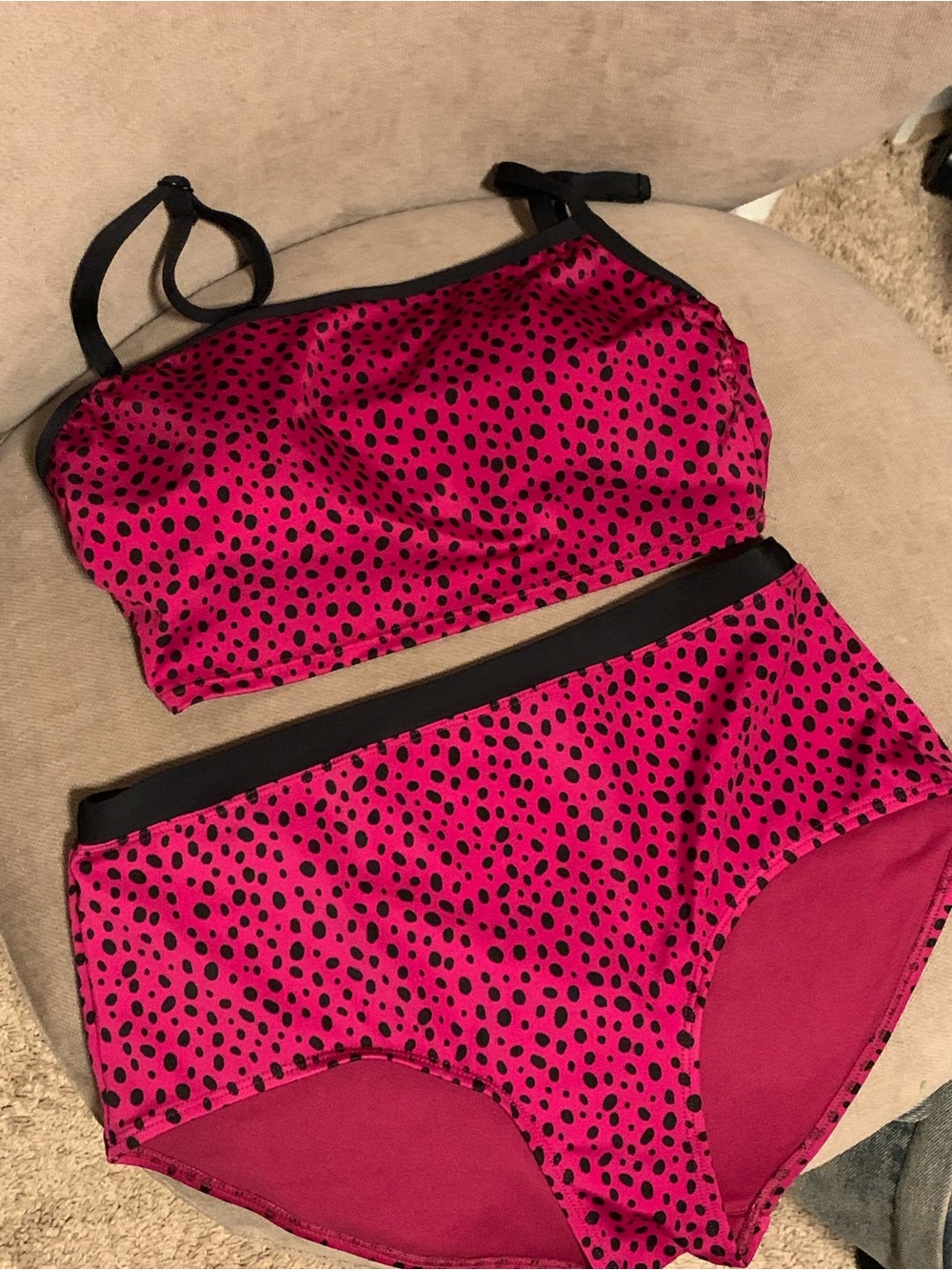 Women’s All In Motion Hot Pink & Black Polka Dot Bikini Set
